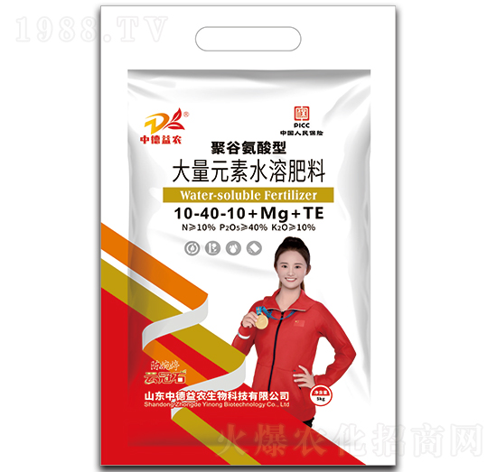 5kg聚谷氨酸型大量元素水溶肥料10-40-10+Mg+TE-云冠石-中德益農(nóng)